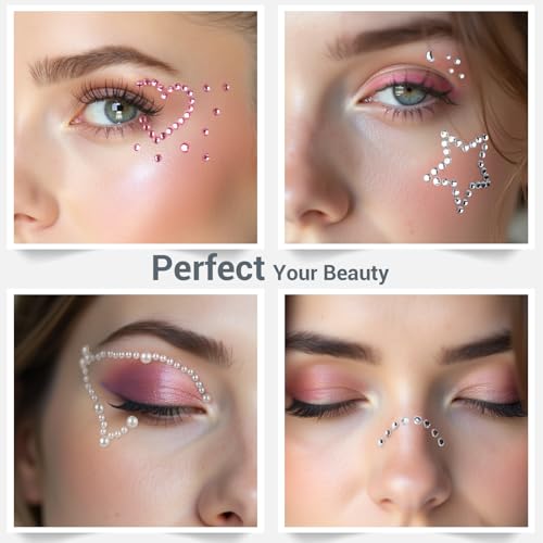 Teenitor Self Adhesive Face Gem Stickers, Face Gems Rhinestones Pearl Stickers, Hair Accessories For Girls, Rave Accessories For Women, Jewel Stickers for Face, Eye, Hair, Body, Nail