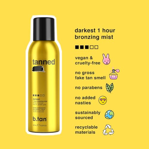b.tan Self Tanner Bronzing Mist | Fast, 1 Hour Express Sunless Tanning Spray, No Fake Tan Smell, Dark Bronzing Glow, Face & Body, No Added Nasties, Vegan & Cruelty Free, 7 Fl Oz