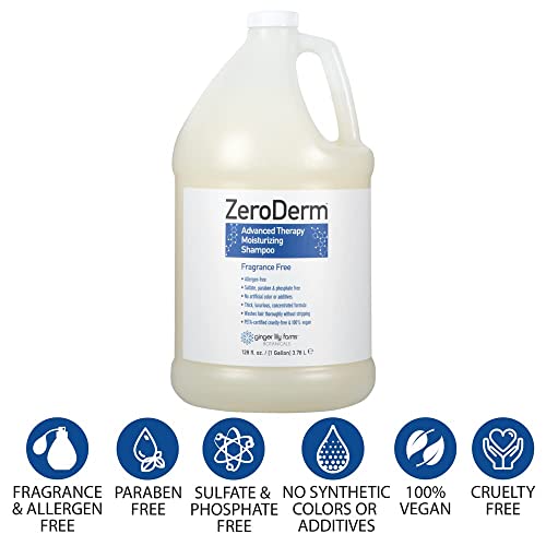 Ginger Lily Farms Botanicals ZeroDerm Advanced Therapy Moisturizing Shampoo for All Hair Types, 100% Vegan & Cruelty-Free, Fragrance Free, 1 Gallon Refill (Pack of 4)