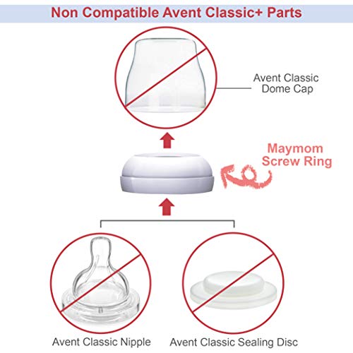 Maymom Dome Caps, Screw Rings, Sealing Discs Compatible with Avent Natural Bottles, Avent PP Bottles or Natural; No Nipple Included. Convert Avent Classic Bottle Into Natural