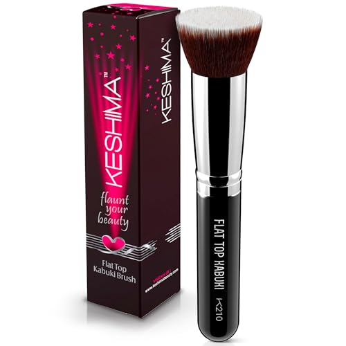 Flat Top Kabuki Foundation Brush By KESHIMA - Premium Makeup Brush for Liquid, Cream, and Powder - Buffing, Blending, and Face - 1.2 Top Diameter