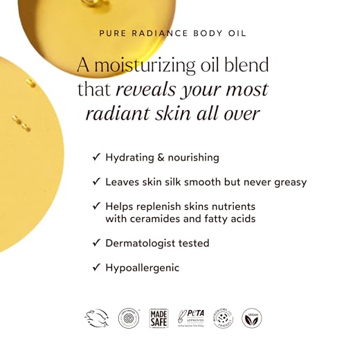 True Botanicals Pure Radiance Body Oil | Anti-Aging Body Oil for All Skin Types | Moisturize & Restore Skin Health | Dermatologist Tested, All Natural, Vegan, Clinically Proven | 3.9 fl oz | 114 ml