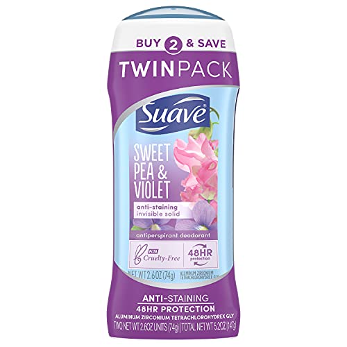 Suave Deodorant Antiperspirant Deodorant Stick 48-hour Odor and Wetness Protection Sweet Pea Violet Deodorant for Women, 2.6 Ounce (Pack of 2)