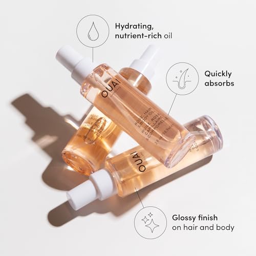OUAI Rose Hair and Body Oil - Anti-Frizz Hair + Skin Moisturizing Oil Spray for Adding Shine and Perfume All Over - Formulated with Absinthium and Rosehip Oil (3 oz)