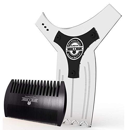 Beard Shaper & Beard Shaping Tool for Men, Beard Lineup Guide Template, Perfect for Styling and Edging, Includes Dual Action Beard Comb & Barber Pencil Liner