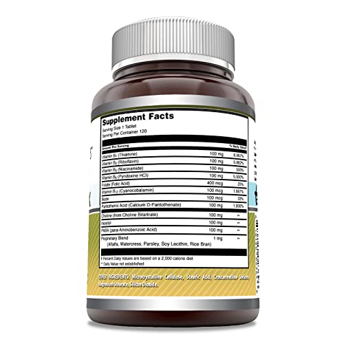 Amazing Formulas Vitamin B Complex with 11 Key Nutrients | 120 Tablets Supplement | Vitamin B1, B2, B3, B6, B12, Folic Acid, Biotin, Choline, Inositol, PABA