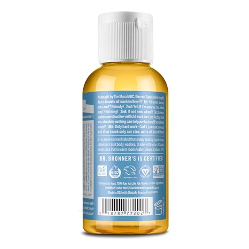 Dr. Bronner's - Pure-Castile Liquid Soap (Baby Unscented, 2 ounce, 2-Pack) - Made with Organic Oils, 18-in-1 Uses: Face, Body, Hair, Laundry, Pets and Dishes, Concentrated, Vegan, Non-GMO