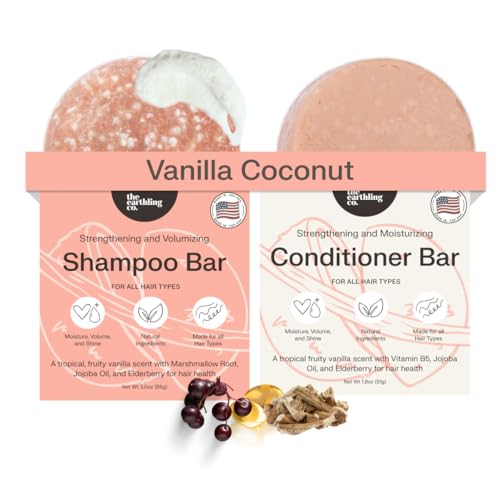 The Earthling Co. Shampoo & Conditioner Bar Set - Promote Hair Growth, Strengthen & Volumize All Hair Types - Paraben & Sulfate Free Formula with Natural Ingredients for Dry Hair (Vanilla Coconut)