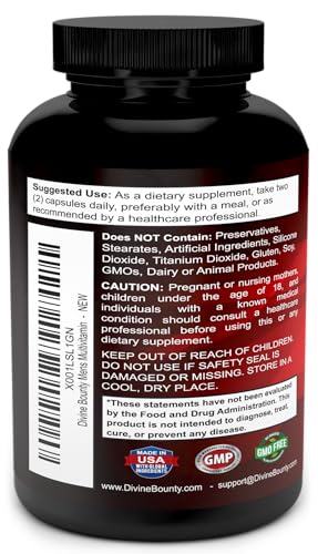 Mens Multivitamin – Daily Multivitamin for Men with Vitamin A C D E K B Complex, Calcium, Magnesium, Selenium, Zinc Plus Heart, Brain, Immune, and Men's Multivitamins – 90 Vegetarian Capsules