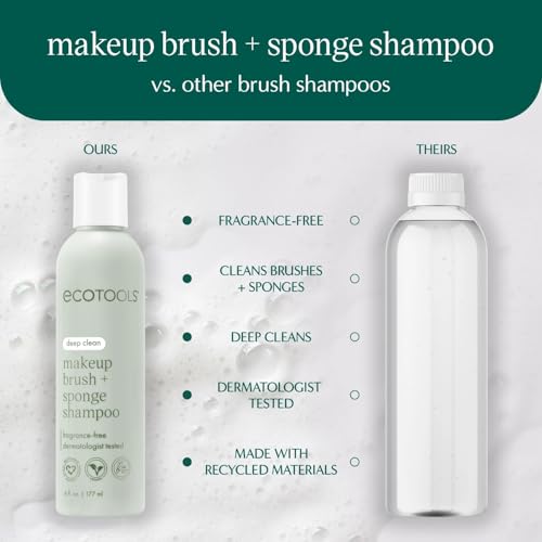 EcoTools XL Makeup Brush + Sponge Shampoo, Removes Makeup, Dirt, & Impurities From Makeup Brushes & Makeup Blending Sponges, Fragrance-Free, Vegan, & Cruelty-Free 16 fl. oz./473 ml, 1 Count, Clear