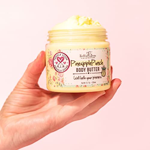 Bella & Bear Pineapple Body Butter, Hydrating Formula - Vegan Travel Size (6.7oz) Fresh Pineapple Scent