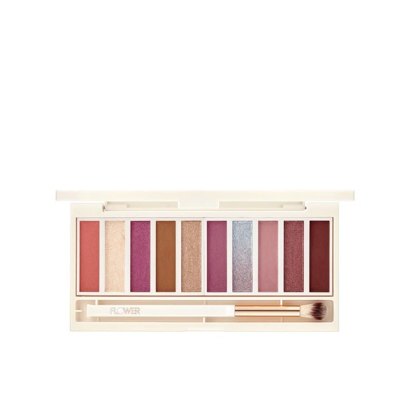 FLOWER BEAUTY Shimmer & Shade Eyeshadow Palette | 10 Mix-and-Match Matte & Shimmery Shades | Eye Makeup with Brush Included | Cruelty Free (Sugar Rush)