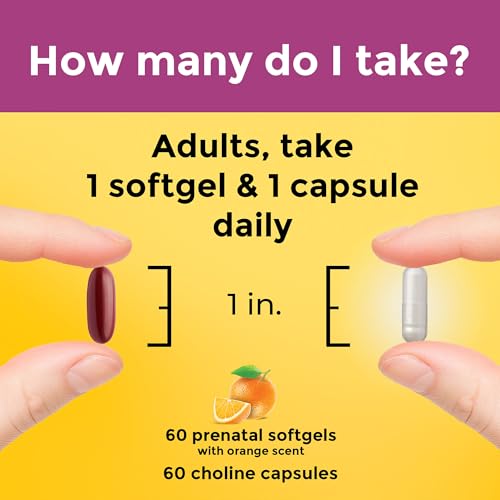 Nature Made Prenatal Vitamin Softgels + Choline Capsules, Folic Acid + DHA + Choline, 60 Prenatal Softgels, 60 Choline Supplements Capsules