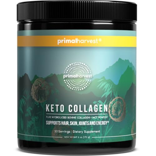 Primal Harvest Keto Collagen Peptides Powder & MCT Oil Powder, Keto Coffee Creamer Powder 30 Servings of Grass Fed Protein Powder