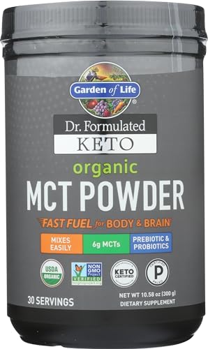 Garden of Life Dr. Formulated Keto Organic MCT Powder - 30 Servings, 6g MCTs from Coconuts Plus Prebiotic Fiber & Probiotics, Certified Organic, Non-GMO, Vegan, Gluten Free, Ketogenic & Paleo