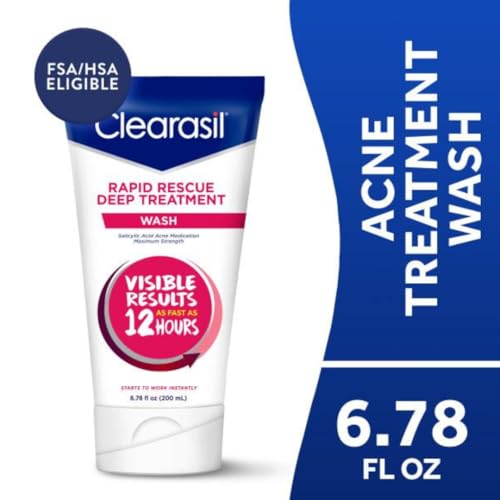 Clearasil Rapid Rescue Deep Treatment Acne Face Wash, Maximum Strenght with 2% Salicylic Acid Acne Medication, Acne Facial Cleanser, 6.78 fl oz