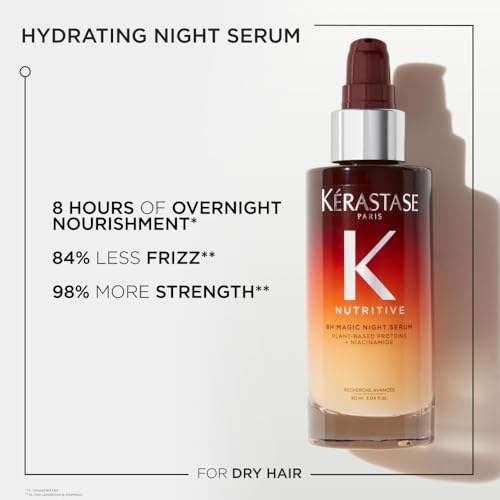 KÉRASTASE Nutritive 8H Magic Night Hair Serum, Overnight Hydrating Treatment for Dry Hair, Intensely Nourishes, Detangles & Prevents Frizz for All Hair Types, 3.04 Fl Oz