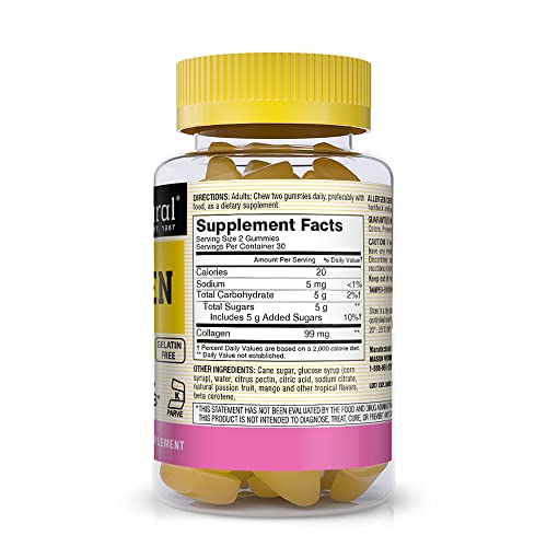 MASON NATURAL Collagen Gummies, Supports Healthy Skin, Bones & Joints, Tropical Flavor, Kosher, 60 Gummies, Pack of 3