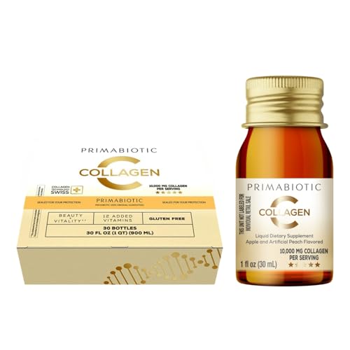 PRIMABIOTIC Liquid Collagen - High Collagen Content [10,000 Mg] Per Serving - Hydrolyzed Collagen and 12 Vitamins - Gluten Free- 900 Ml - Pack of 30 Bottles x 30 Ml