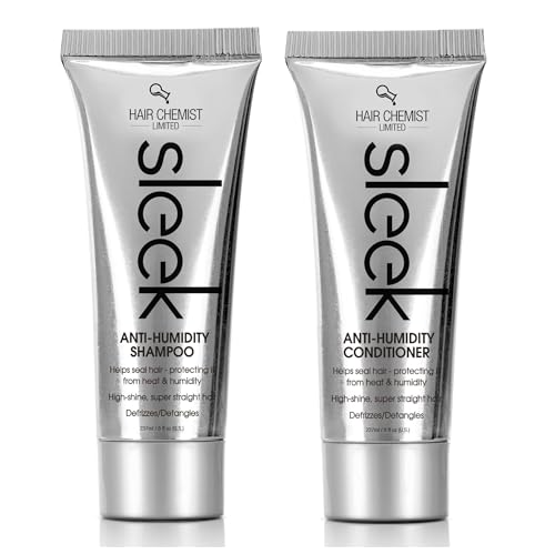 Hair Chemist SLEEK Anti Humidity Shampoo & Conditioner 8 oz. (2-PC SET) - Frizzy Hair Shampoo and Conditioner for Silky Hair & Super Straight Hair, Anti-Frizz & Smoothing Shampoo and Conditioner Set