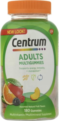 Centrum MultiGummies Gummy Multivitamin for Adults, Multivitamin/Multimineral Supplement with Vitamins D, B and E, Assorted Fruit Flavor - 180 Count
