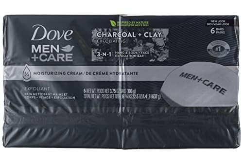 Dove, Men Bar Soap Charcoal + Clay, 4 Ounce (Pack of 6)