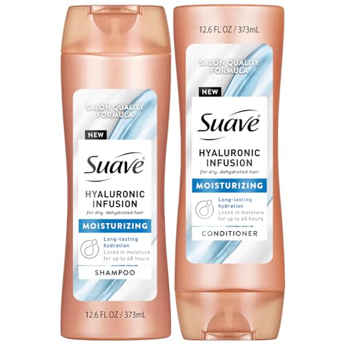 Suave Hydrating Shampoo and Conditioner Set, Hyaluronic Infusion – Moisturizing Hair Products for Dry, Damaged Hair Repair, 12.6 Oz Ea