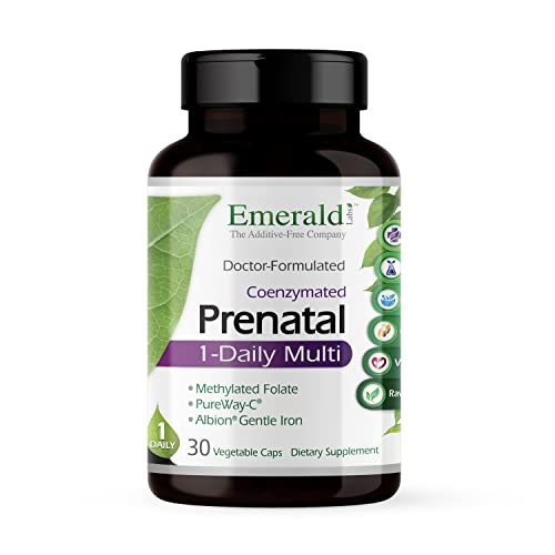 Emerald Labs Prenatal 1-Daily Multi - Prenatal Multivitamin with Methylated Folate, Iron, Whole-Food Blend & More - Soy-Free, Gluten-Free - 30 Vegetable Capsules