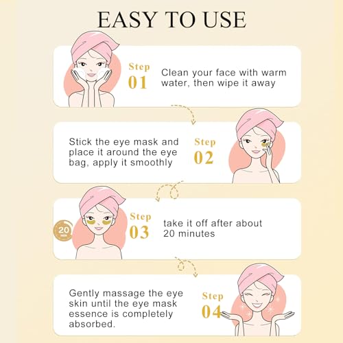 Aurchdly Under Eye Patches(24K Gold 30 Pairs), Gel Eye Mask for Reduce Dark Circles, Puffy Eyes,Undereye Bags, Wrinkles,-with Hyaluronic Acid & Collagen,Eye Treatment Skin Care for Men & Women Gift