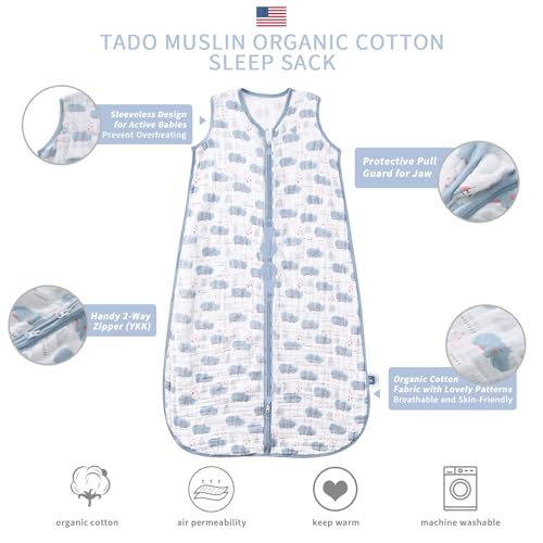 TADO MUSLIN Baby Sleep Sack 2-4 T Boys & Girls Wearable Blanket 100% Organic Cotton 0.5 TOG Toddler Sleeping Sack 2- Way Zipper X-Large