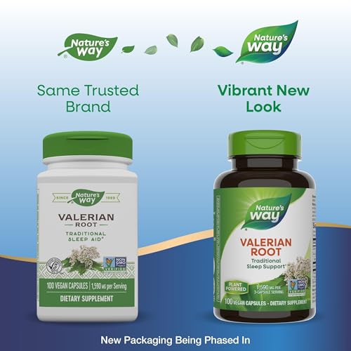 Nature's Way Valerian Root, Traditional Sleep Support*, Non-GMO Project Verified, Gluten Free, Vegan, 100 Capsules (Packaging May Vary)