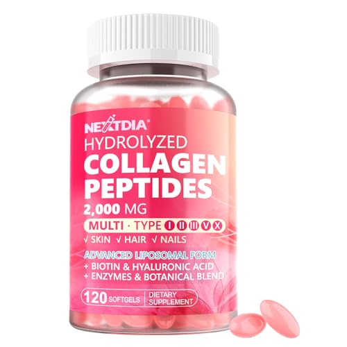 Hydrolyzed Collagen Peptides Pills for Women 2000mg Liposomal Form Type I, II, III, V, X for Optimal Absorption, Multi Collagen Softgels, Collagen Supplements with Hair, Skin & Nails Vitamins 120 Cts