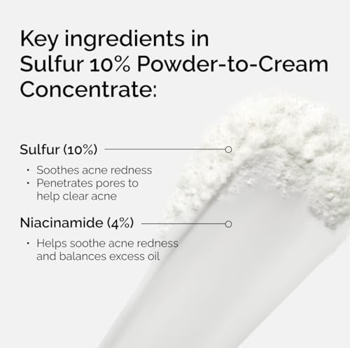 The Ordinary Sulfur 10% Powder-to-Cream Acne Spot Treatment Concentrate, Reduces Pimple Size and Zit Redness, 0.18 Oz