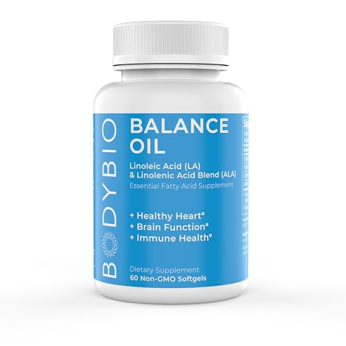 BodyBio Omega Oils 3 & 6 - Essential Fatty Acids for Brain and Heart Health | Organic Safflower and Flax Seed Oil Blend | Cold-Pressed Oils | DHA EPA | Balance Oil 60 Softgel