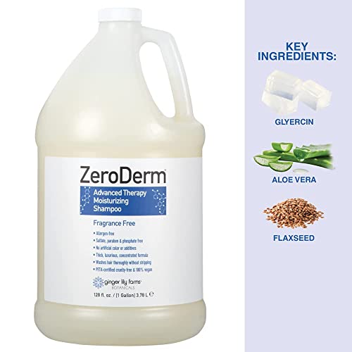 Ginger Lily Farms Botanicals ZeroDerm Advanced Therapy Moisturizing Shampoo for All Hair Types, 100% Vegan & Cruelty-Free, Fragrance Free, 1 Gallon Refill (Pack of 4)