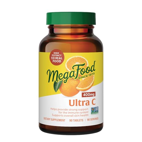 MegaFood Ultra C 400 mg - Vegan Immune Support Supplement with Vitamin C, Made with Real Food Including Broccoli, Carrot, Cranberry & Brown Rice, Gluten-Free, Kosher - 90 Tablets, 90 Servings