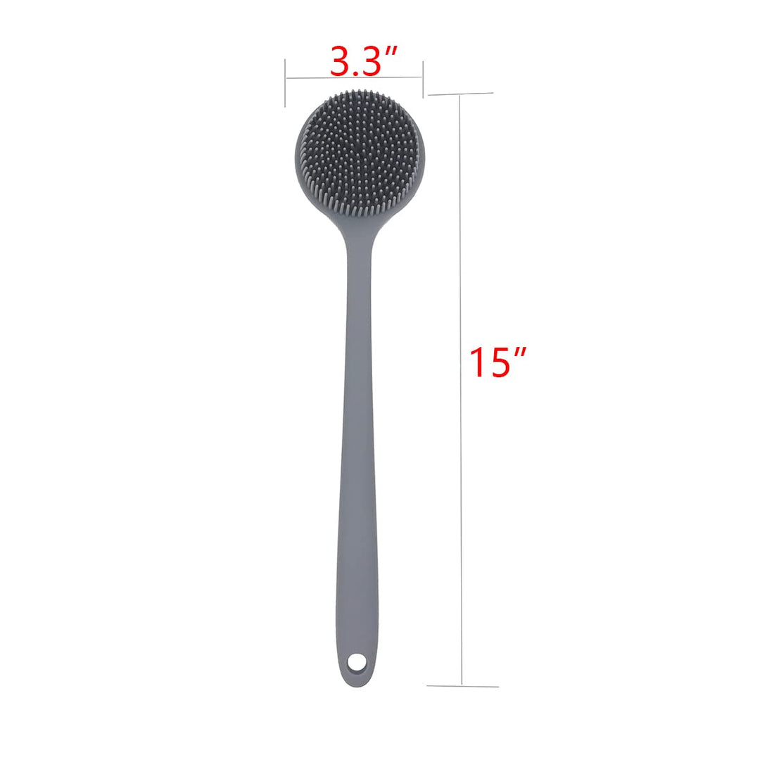 DNC Soft Silicone Back Scrubber Shower Bath Body Brush with Long Handle, BPA-Free, Hypoallergenic, Eco-Friendly (Gray)