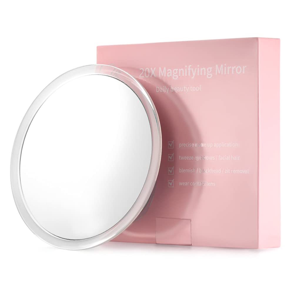 SANTOO 20X Magnifying Mirror with 3 Mounting Suction Cups Used for - Pluck Eyebrows - Tweezing - Blackhead Removal - See Details Clearly – Easy Mounting Makeup Mirror - 6 Inch Round