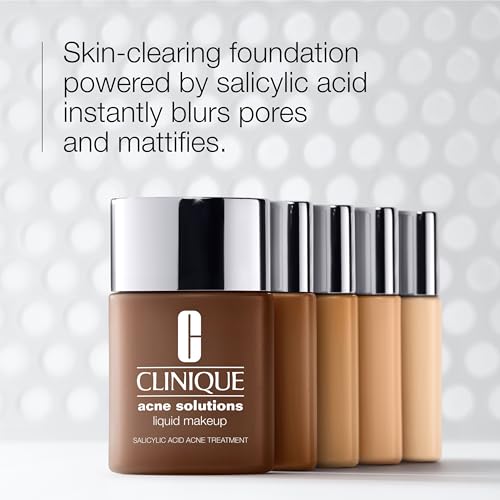 Clinique Acne Solutions Liquid Foundation Makeup With Salicylic Acid For Dry Combination to Oily Skin Types | Medium Coverage, Natural Matte Finish, Ivory, 1.0 Fl Oz