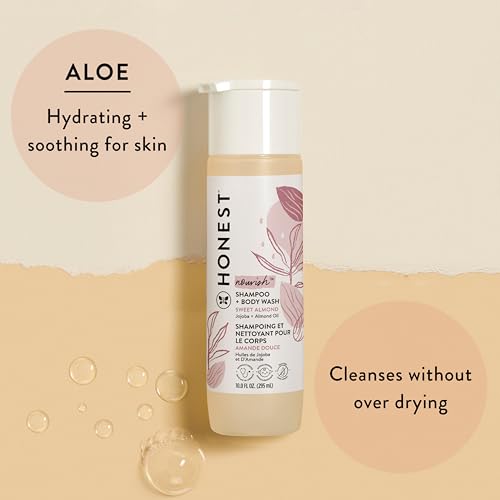 The Honest Company 2-in-1 Cleansing Shampoo + Body Wash and Face + Body Lotion Bundle | Gentle for Baby | Naturally Derived | Sweet Almond Nourish, 18.5 fl oz