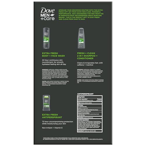 Dove Men + Care Bundle –Extra Fresh Body Wash & 72H Deodorant + Fresh + Clean 2-in-1 Shampoo and Conditioner, Citrus Scent (3 Piece Set)