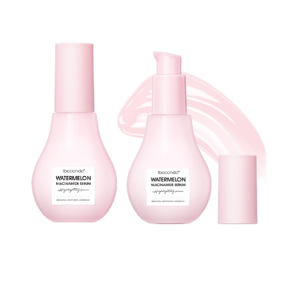 2 Pcs Watermelon Niacinamide Moisturize Serum, Hydrating Lightweight Glow Face Priming Liquid Highlighter