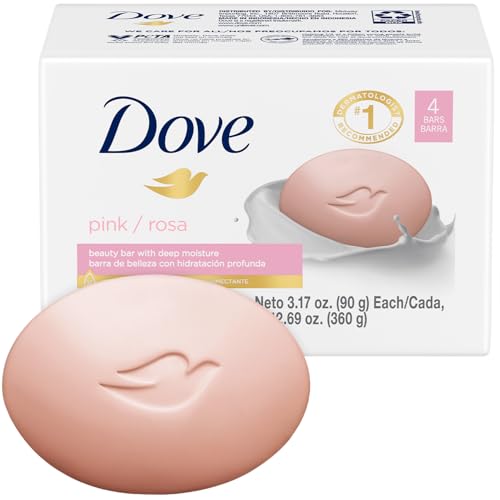 Dove Soap, Pink Beauty Bar Pack (4 Soap Bars) – 3-in-1 Moisturizing Face, Body & Hand Soap, 3.17 Oz Ea