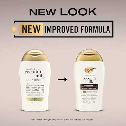 OGX Nourishing + Coconut Milk Moisturizing Shampoo, Hydrating & Restoring Shampoo Moisturizes for Soft Hair After the First Use, Paraben-Free, Travel Size, TSA-Compliant, 3 fl. oz