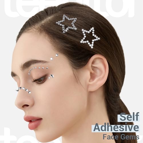 Teenitor Self Adhesive Face Gem Stickers, Face Gems Rhinestones Pearl Stickers, Hair Accessories For Girls, Rave Accessories For Women, Jewel Stickers for Face, Eye, Hair, Body, Nail