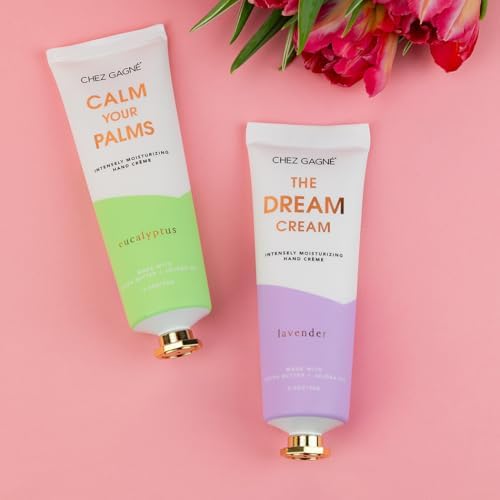Intensely Moisturizing Vegan Hand Cream 2 Pack – Jojoba Oil & Cocoa Butter, Non-Greasy, Fast-Absorbing, USA, Paraben Free (2 Pack 6.8 Fl Oz, Dream Cream (Lavender) & Calm Your Palms (Eucalyptus)