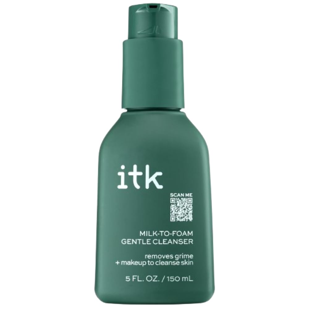 ITK Skincare 2-in-1 Milk-To-Foam Gentle Cleanser - Effective Face Wash + Makeup Remover with Vitamin B5, Pineapple + Coconut Enzymes for Radiant Skin - Cleanse, Remove Excess Makeup + Moisturize Skin