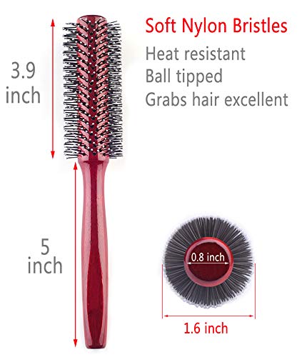 Small Round Hair Brush for Blow Drying with Soft Nylon Bristles, 1.6 Inch, for Short or Medium Curly Hair-Red