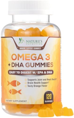 Omega 3 Fish Oil Gummies, Heart Healthy Omega 3 Gummy Supplement with High Absorption DHA & EPA, Extra Strength Joint & Brain Support, Omega 3 Fish Oil Nature's Vitamin, Orange Flavor - 120 Gummies