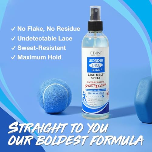 EBIN NEW YORK Wonder Lace Bond Melt Spray 8 Fl Oz Sports Edition – Melting Spray for Lace Wigs with Strong Hold – Rosemary Mint for Scalp Comfort – Water-Resistant for Active Wear